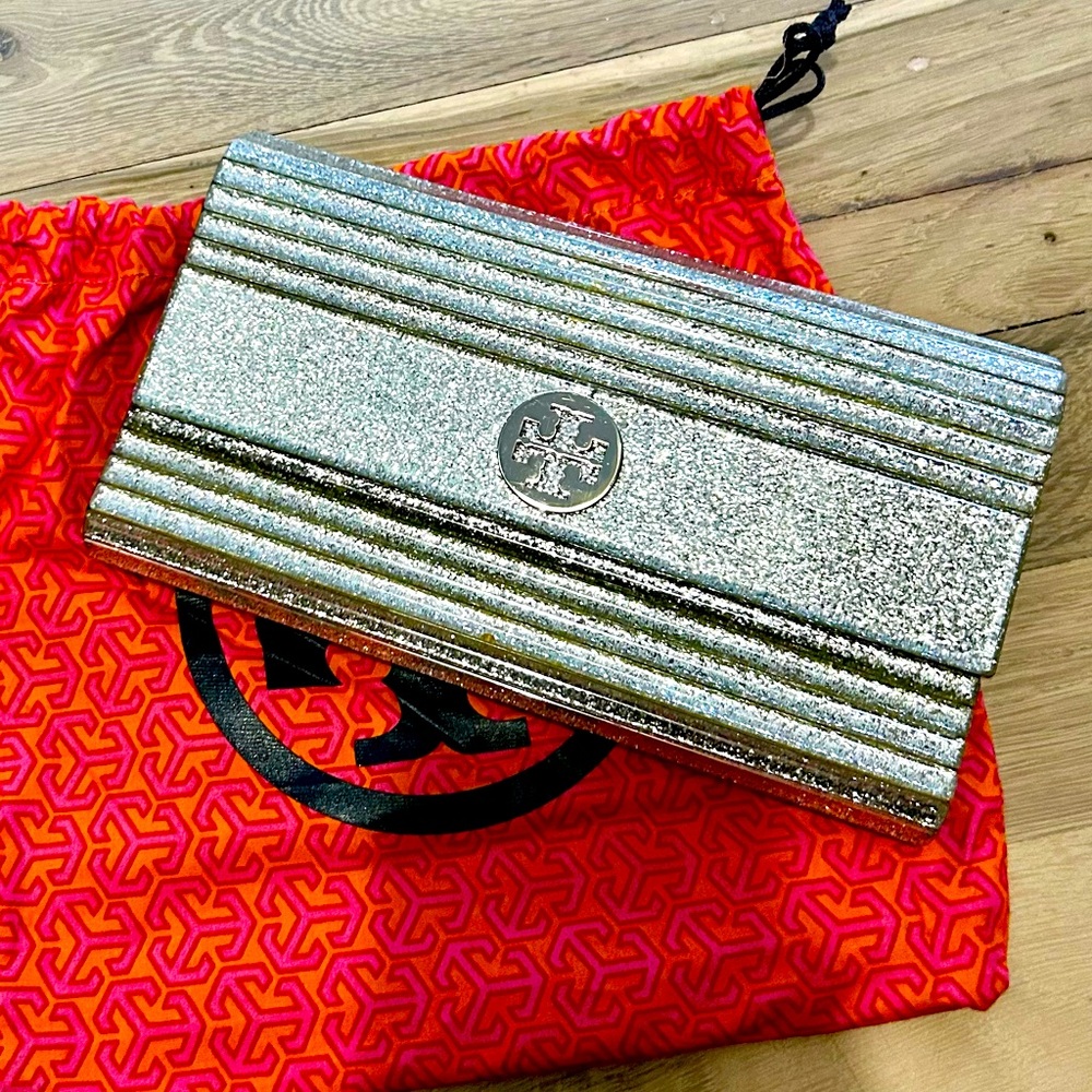 Tory Burch silver clutch